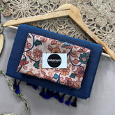 Firoji Handloom Khadi Cotton Saree With Brown Leaf Print Blouse
